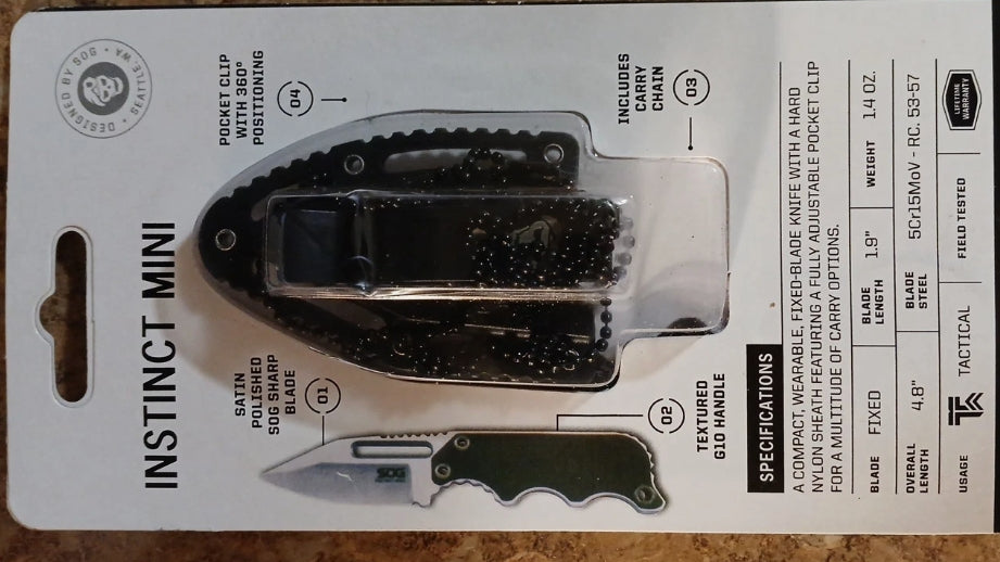 SOG NB1002CP Instinct Mini Satin Fixed Blade Knife G10 Black Handles